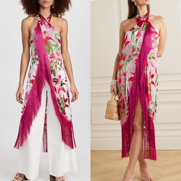 cult gaia Dresses & Skirts - Cult Gaia Bianca Fringed Appliquéd Silk blend Chiffon Coverup Dress Top S Pink